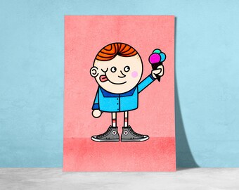 Póster de ilustración infantil "A los niños les encanta el helado" / Impresión / Ilustración / Ilustraciones / Quebec / Niño