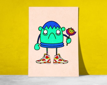 Póster de ilustración "Triste bonito alienígena" / Impresión / Ilustración / Ilustraciones / Quebec / Dibujos animados