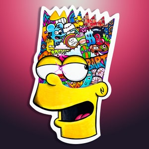 Bart Simpson 'Bartman' Itchy and Scratchy, treehouse of horror doodle art sticker