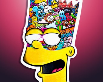 Bart Simpson 'Bartman' Itchy and Scratchy, treehouse of horror doodle art sticker