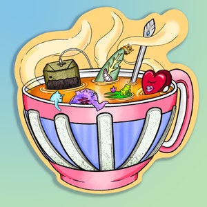 cosy tea party hot tub sticker