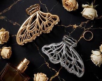 Haarspange mit Schmetterlingsmotiv in Gold und Silber, aus Edelstahl, romantisches Braut-Haaraccessoire für tiefe Duttfrisuren, französische Hochsteckfrisuren