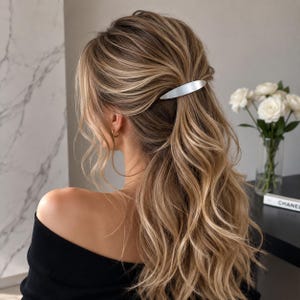 Marquise Metal Barrette Hair Clip, Gold Silver Minimalist French Ponytail Half Up Accessory