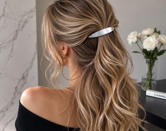 Fermaglio per capelli a forma di marquise in metallo, accessorio minimalista oro e argento per coda di cavallo francese semi-raccolta.