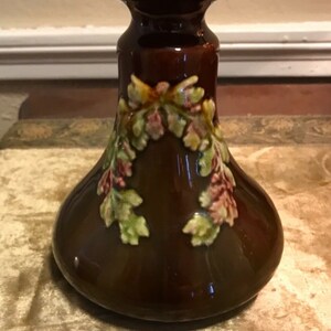 Vintage Peters and Reed Vase Standard Glaze with Handle & Raised Wreath Design