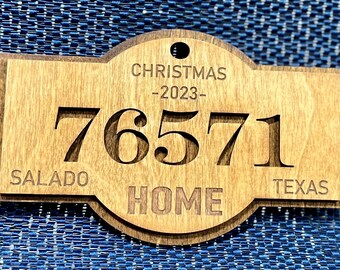 Zip Code Ornament, Christmas Ornament, Farmhouse Ornament