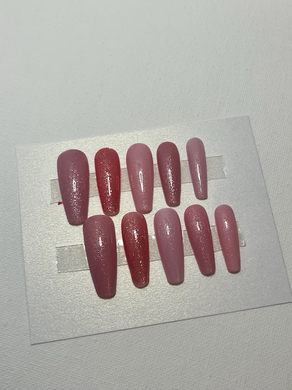 Pink Long Coffin Press on Nails