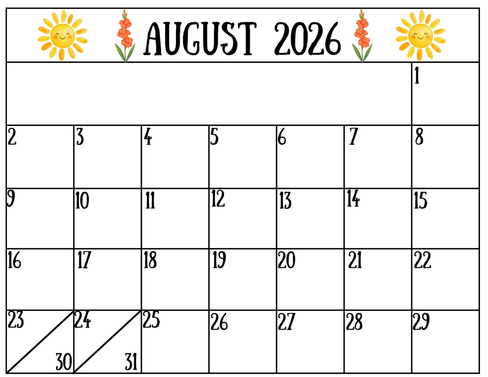 August 2026 Calendar - Etsy Australia