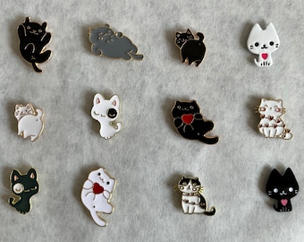 GRAY AREA: Sets Of 8 Black And White Enamel Cat Charm Refrigerator Magnets - Let Your Fridge Pretend That It Too Has Pets!