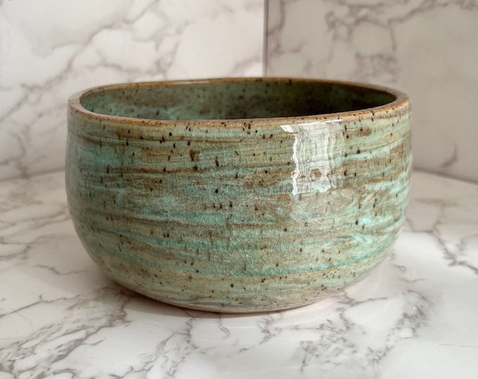 TEAL OF LAUGHTER: Handmade, Wheel-Thrown Ceramic Planter Pot Made With Marbled Clay And Featuring Teal/Turquoise Glaze