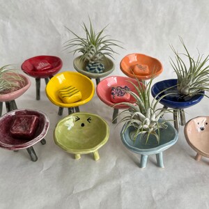 CHAIR PLANTS: Handmade Ceramic Air Plant Display Chairs Featuring Either A Tiny Face Or A Tiny Ceramic Pillow!