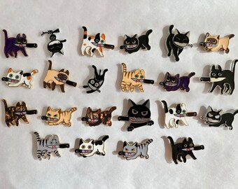 COMMITTING PURRDER: Sets Of 6 Very Murdery Cat Refrigerator Magnets - Cats With Knives, What Could Go Wrong!