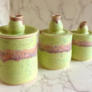 Speckled Mint Ceramic Lidded Jar With Tiny Vase Knob - Food & Dishwasher Safe, Handmade, Great For Spices, Candy, Jewelry, And More!