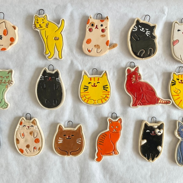 MERRY CATSMAS: Small, Handmade, Hand-Painted Ceramic Cat Christmas Ornaments - Give Your Cats Some Actual Cats To Knock Off The Tree!