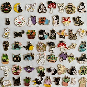 MEOWGICAL CATS: Sets Of 8 Enamel Charm Refrigerator Magnets Featuring Plant-Themed Cats, Magic-Themed Cats, Or Both!