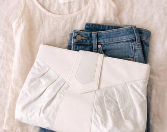 Bolso de mano tipo sobre de piel blanca vintage • Bolso de mano Mimo Sacs Toronto de los años 80