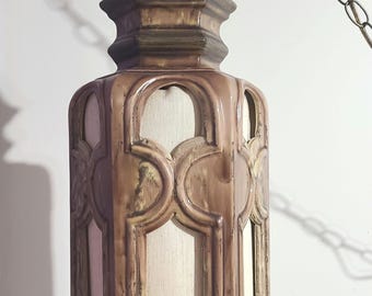 Lámpara colgante de cerámica vintage / Lámpara colgante bohemia MCM / Mármol marrón