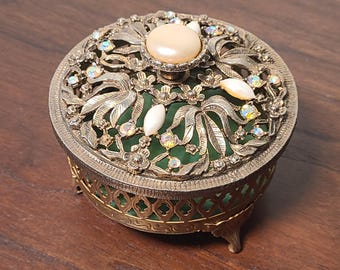 Caja de joyería vintage de filigrana dorada • Adorno decorativo para guardar pequeños objetos