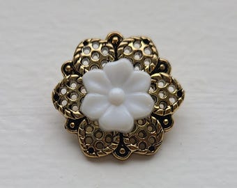Botones florales vintage / Lucita y tono dorado / Par de 1,9 cm / Mediados de siglo