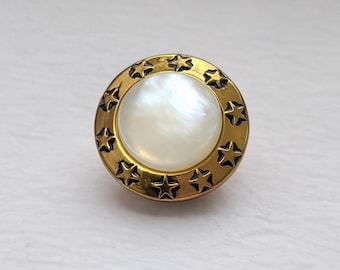 Botones metálicos vintage con forma de estrella / Centro de nácar / Tono dorado / 2,2 cm / Juego de 2