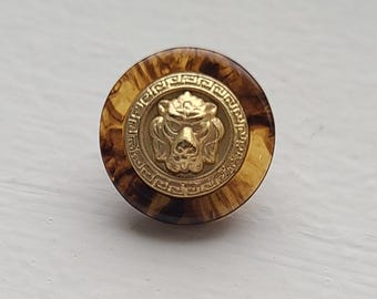 Botones vintage de león con efecto carey / Medallón tono dorado / 5/8” / Juego de 4