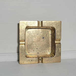 Vintage Chinese Solid Brass Ashtray. Engraved Floral Decorative Ashtrays. Trinket Dish