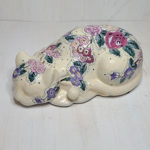 Vintage Chinese White & Pink Cat Statue 4.5" High Mom W/ Kittens ...
