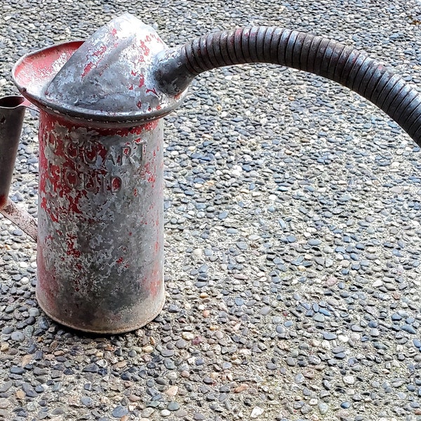 Vintage Galvanized Steel Oil Can | Flexible Spout | 2 Quart Gerry Can | Metal Planter | Antique Decorative Collectible Cans