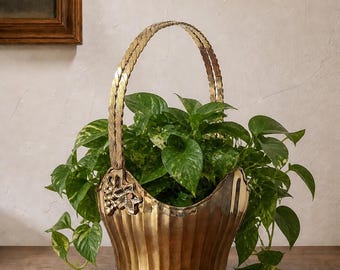 Cesta/maceta decorativa de latón vintage, organizador/decoración estilo cottagecore