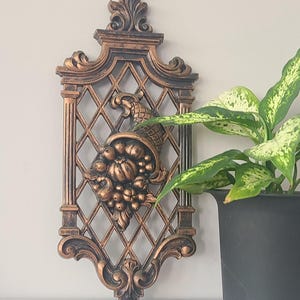 Vintage Coppercraft Guild Cornucopia 3D Wall Plaque. Antiqued Copper Wall Art. Dart 1970s Retro Home Decor