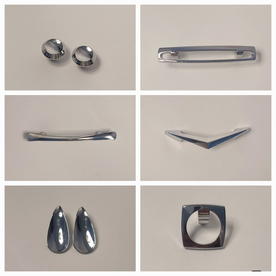 Vintage Chrome Drawer Pulls. Retro Mid Century Modern Handles