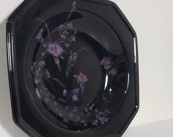 Juego de 4 cuencos Mikasa Ebony Meadow / Vajilla vintage de porcelana con estampado floral negro