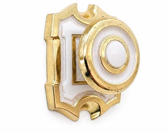 Tirador de latón vintage para armario con placa trasera / Oro blanco / Tiradores para cajones / Herrajes Ajax