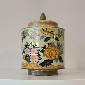Vintage Riley&#39;s Toffee Tin: 1940s Floral Candy Container