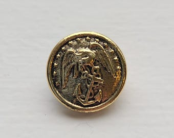 Botones metálicos navales vintage / Águila, ancla y estrellas / 5/8” / Juego de 7 / Tono dorado