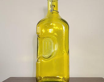 Botella de vidrio amarillo vintage / Detalle moldeado de mediados de siglo, jarrón ámbar, decoración de estilo rústico