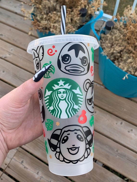 Customized Animal Crossing New Horizons Reusable Starbucks 24oz Cold Cup  With Straw and Lid, ACNH Tumbler, Personalized Cup Gift for Gamers 