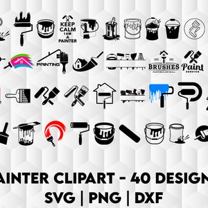 Maler Clipart Bundle | 40 Mal-Werkzeuge & Icons in SVG, PNG, Dxf für Cricut und Silhouette, Firmenlogo der Malerei
