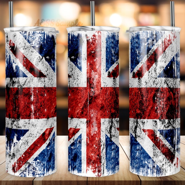 UK Flag Tumbler Design, Straight Design, 20oz Skinny Tumbler Wrap, Tumbler Template, PNG Digital Download, Great for Sublimation or Wraps