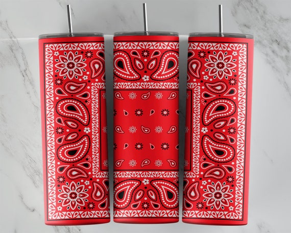 Red Bandana Tumbler Design, 20oz Skinny Tumbler Wrap, Tumbler Template, PNG Digital Download, Great for Sublimation or Wraps, Paisley