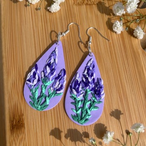 Mini Lavender Teardrop Earrings | Polymer Clay