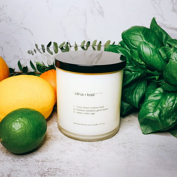 Citrus Basil Candle, Crackling Wood Wick Soy Candle, Non Toxic Candle, Hand made, Fresh Candle, Modern Candle, Eco Friendly Packaging