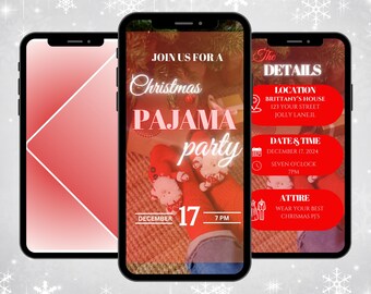 Invitación animada para fiesta de pijamas navideña, Evite editable (digital)