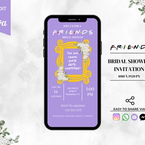 Bearbeitbare Freunde Brautpartyeinladungen, Hochzeit einladen, digitale Einladung, Freunde Themeneinladung, DIY Vorlage
