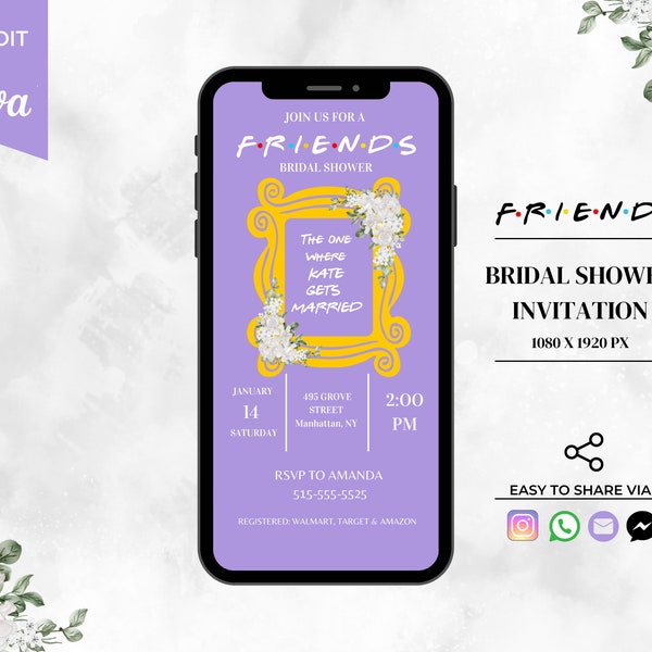 Editable Friends Bridal Shower  Invitations, Wedding Invite, Digital  Invite, Friends Themed Invitation, DIY Template