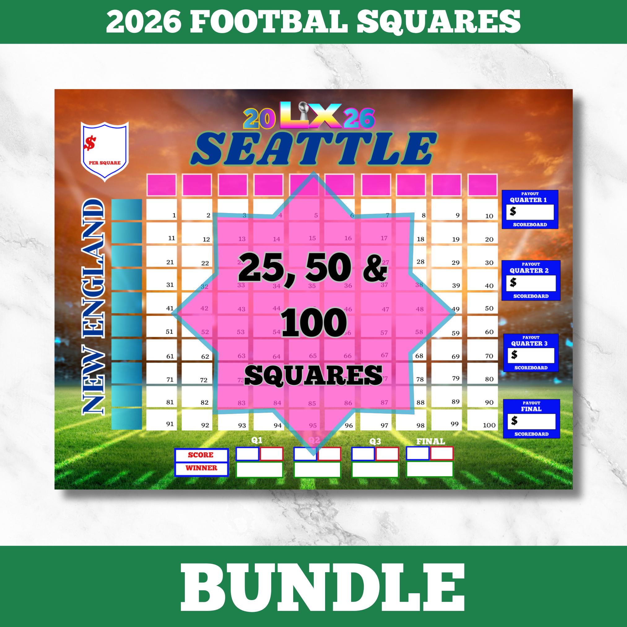 2026 football squares template, 60/lx, fundraiser game (pdf) - etsy