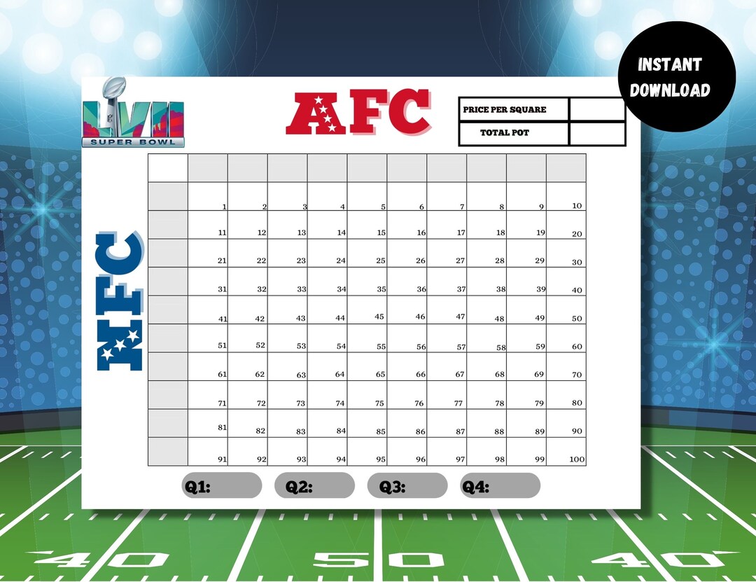 PRINTABLE Superbowl Square Game 2023 Superbowl Boxes Etsy Canada