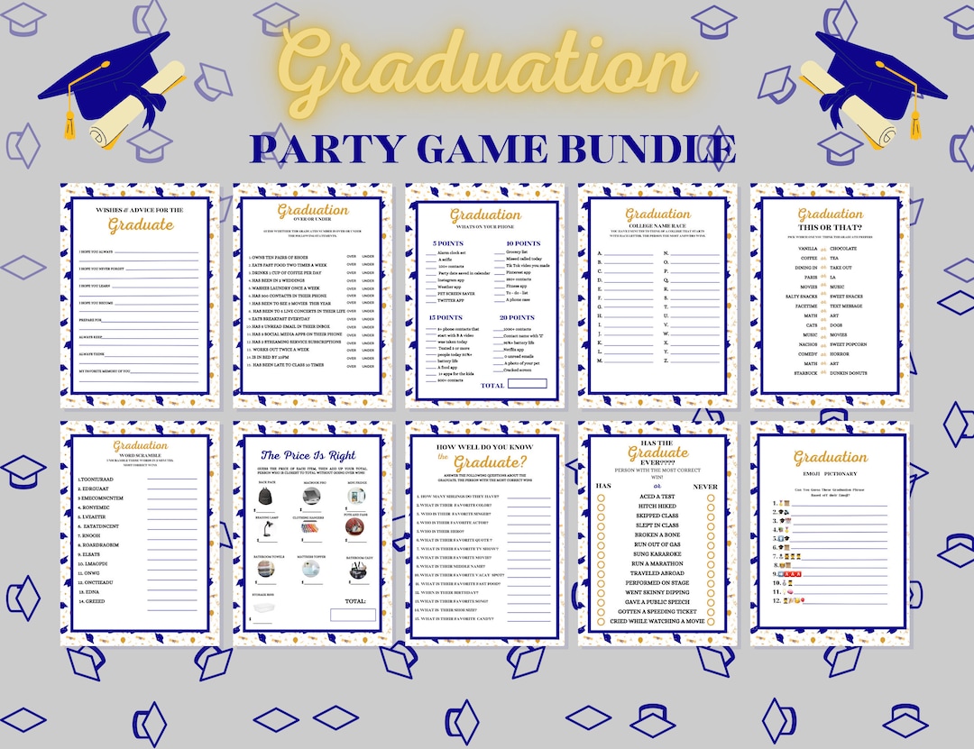Graduation Game Bundle, 10 Graduate Games Printable, Party Games for