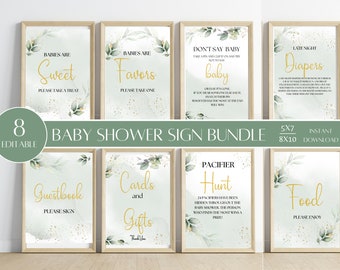 Eucalyptus Baby Shower Signs Bundle, Printable Games (Digital Download)
