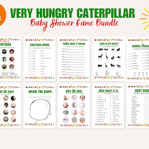 Very Hungry Caterpillar, Shower Game Bundle, Printable, Instant Download, Gender Neutral Baby Shower Games,Trivia Games, Baby Shower